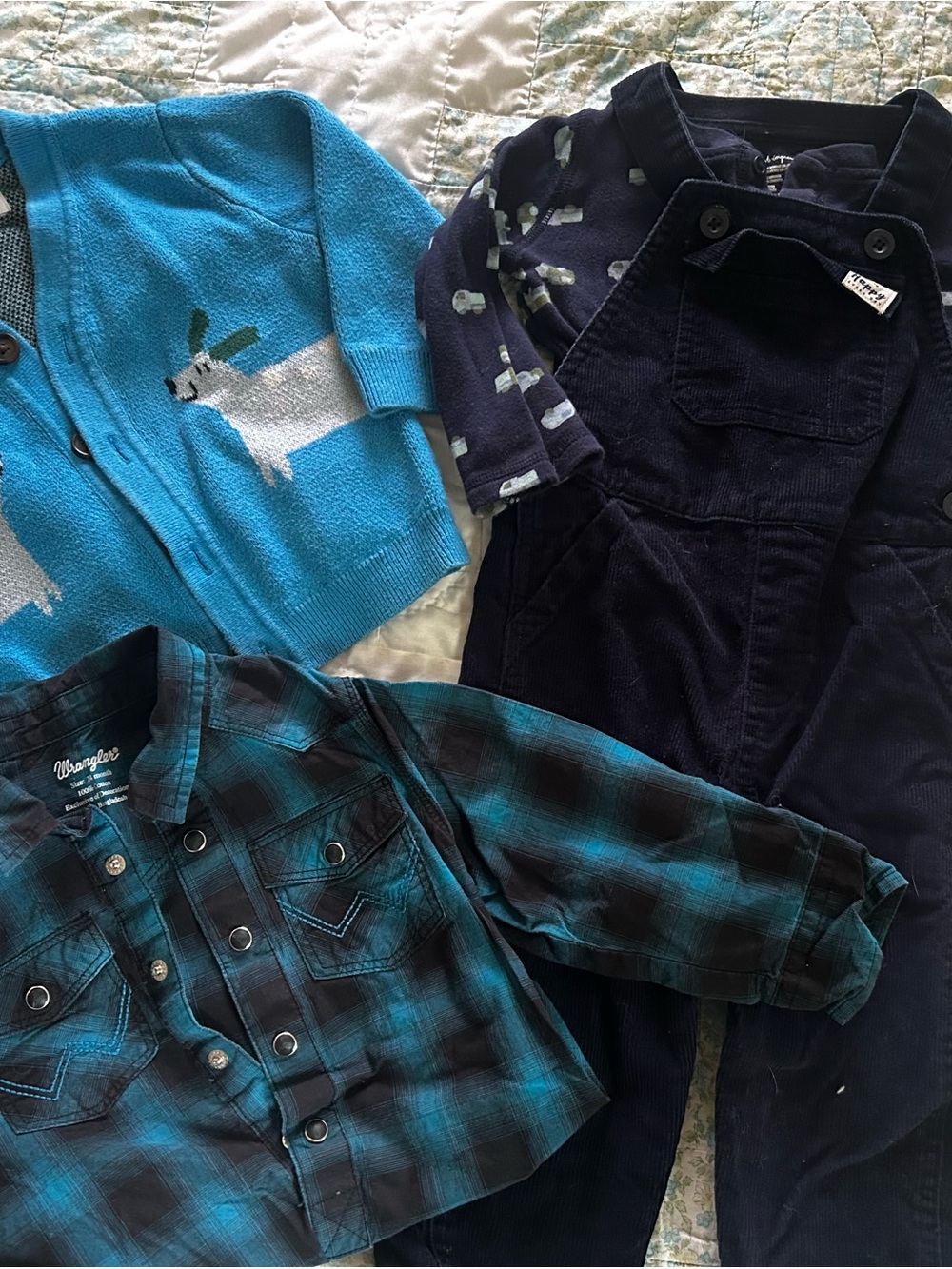 Boys Fall Outfit Bundle – Old Navy Plaid + Blue Cardigan + Pants